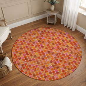 Small Round Rug 3Ft, Abstract Geometric Non-Slip Washable Circle Rugs Carpet, Modern Minimalist Grid Gingham Indoor Outdoor Rug Floor Mats Throw Runner for Bedroom Living Room Bathroom