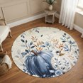 thumbnail image 1 of Small Round Rug 3Ft, Blue White Pumpkins Fall Non-Slip Washable Circle Rugs Carpet, Thanksgiving Eucalyptus Farmhouse Indoor Outdoor Rug Floor Mats Throw Runner for Bedroom Living Room Bathroom, 1 of 8