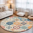 thumbnail image 1 of Small Round Rug 3Ft, Boho Morocco Non-Slip Washable Circle Rugs Carpet, Retro Farmhouse Ethnic Neutral Aesthetic Indoor Outdoor Rug Floor Mats Throw Runner for Bedroom Living Room Bathroom, 1 of 8