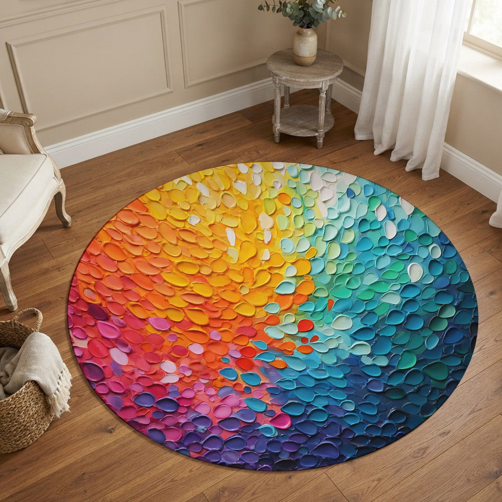 Small Round Rug 3Ft, Bright Petals Non-Slip Washable Circle Rugs Carpet ...