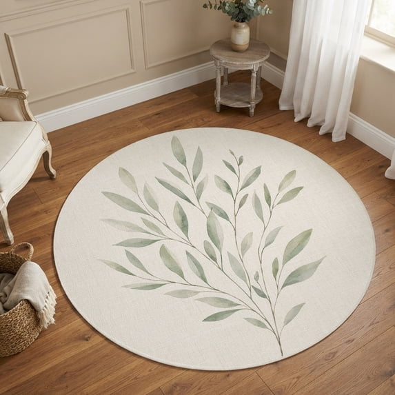 Small Round Rug 3Ft, Country Leaves Non-Slip Washable Circle Rugs Carpet, Vintage Farmhouse Botanical Rustic Indoor Outdoor Rug Floor Mats Throw Runner for Bedroom Living Room Bathroom