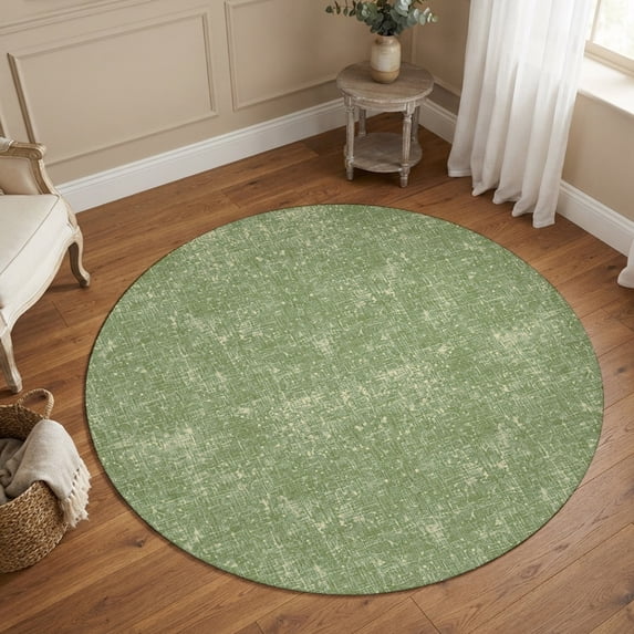Small Round Rug 3Ft, Green Terracotta Splatter Non-Slip Washable Circle Rugs Carpet, Boho Mottled Vintage Rustic Indoor Outdoor Rug Floor Mats Throw Runner for Bedroom Living Room Bathroom