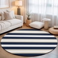 thumbnail image 1 of Small Round Rug 3Ft, Khaki Navy Blue Striped Non-Slip Washable Circle Rugs Carpet, Farmhouse Abstract Lines Art Indoor Outdoor Rug Floor Mats Throw Runner for Bedroom Living Room Bathroom, 1 of 8