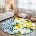 thumbnail image 1 of Small Round Rug 3Ft, Lemon Non-Slip Washable Circle Rugs Carpet, Summer Green Botanical Blue and White Porcelain Indoor Outdoor Rug Floor Mats Throw Runner for Bedroom Living Room Bathroom, 1 of 8