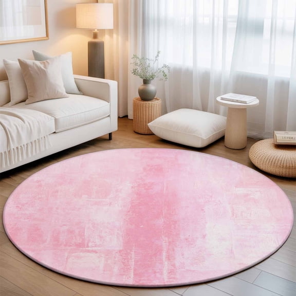 Small Round Rug 3Ft, Pink Non-Slip Washable Circle Rugs Carpet, Retro Oil Painting Modern Abstract Art Aesthetics Indoor Outdoor Rug Floor Mats Throw Runner for Bedroom Living Room Bathroom