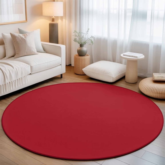 Small Round Rug 3Ft, Pure Red Non-Slip Washable Circle Rugs Carpet, Simple Solid Color Indoor Outdoor Rug Floor Mats Throw Runner for Bedroom Living Room Bathroom