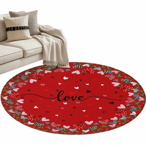 Small Round Rug 3Ft Red Valentines Day Area Rugs Washable Non Slip Indoor Floor Mats Circle Carpet for Living Room Bedroom Dining Room Home Decor