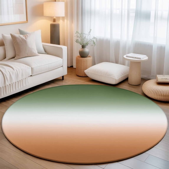 Small Round Rug 3Ft, Sage Green Orange Ombre Non-Slip Washable Circle Rugs Carpet, Abstract Modern Gradient Indoor Outdoor Rug Floor Mats Throw Runner for Bedroom Living Room Bathroom