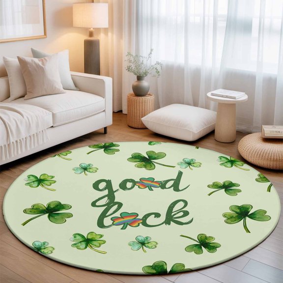 Small Round Rug 3Ft, Saint Patrick's Day Non-Slip Washable Circle Rugs Carpet, Green Spring Botanical Clovers Leaf Indoor Outdoor Rug Floor Mats Throw Runner for Bedroom Living Room Bathroom