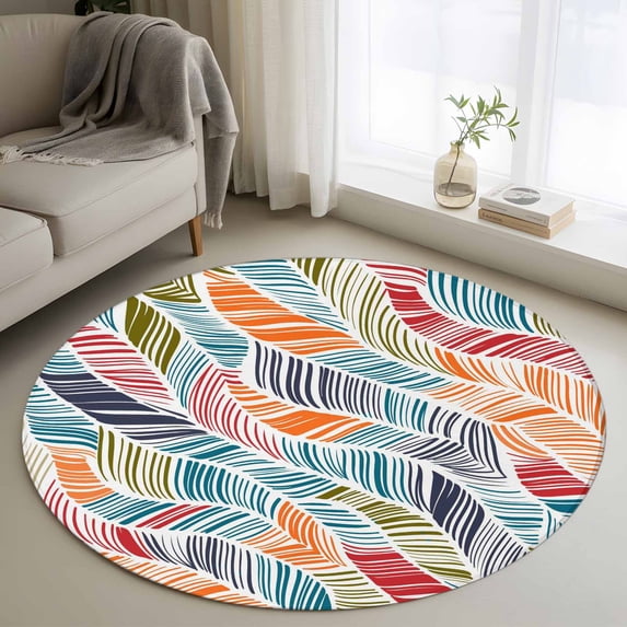 Small Round Rug 3Ft Washable Non-Slip, Abstract Beach Circle Area Rugs for Living Room Bedroom, Summer Colorful Coastal Ocean Sea Wave Indoor Floor Mats Carpet Runner for Home Decor