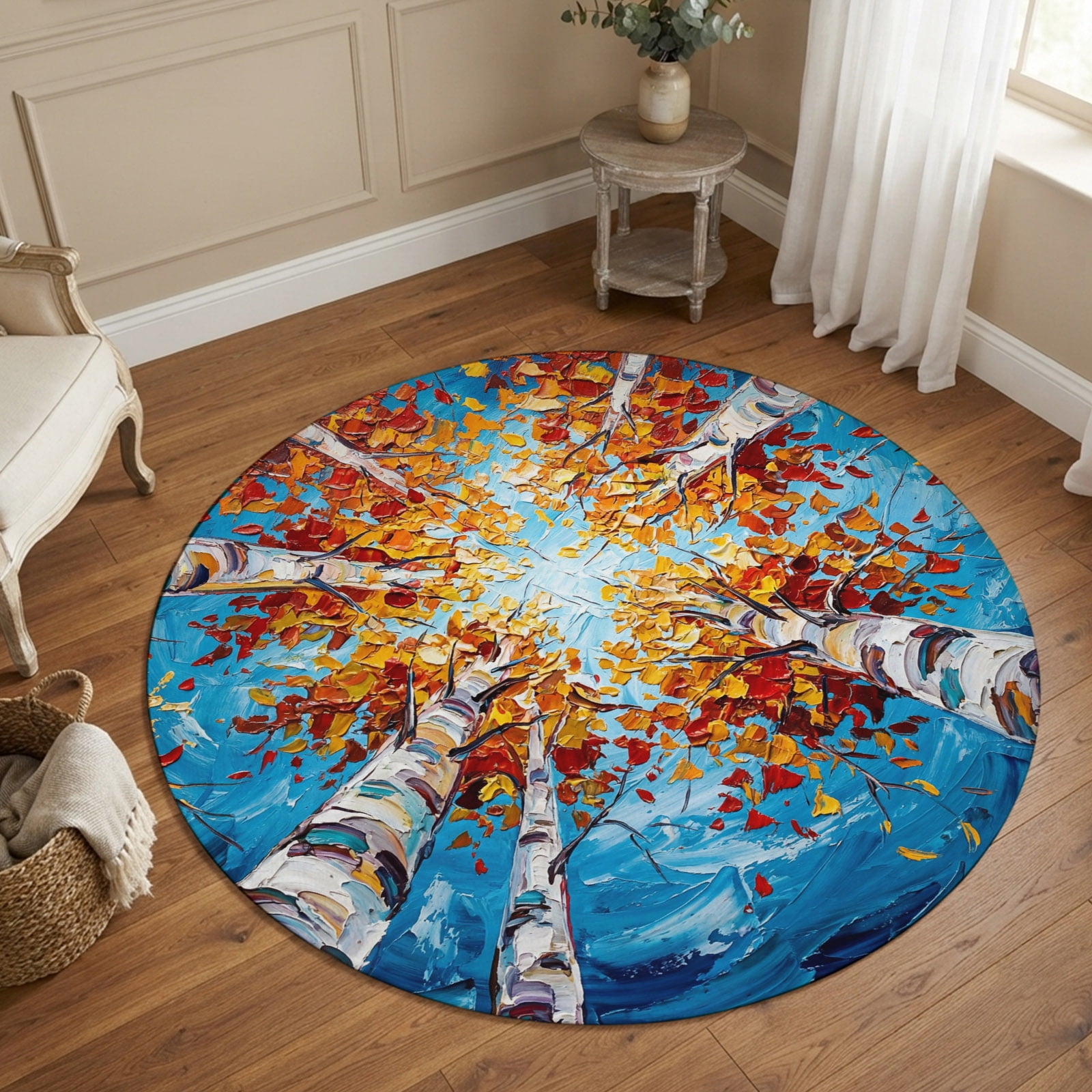 Round Rugs Bundle Small Round Rug 3Ft Washable Non-Slip, Autumn Trees Circle Area Rugs ...