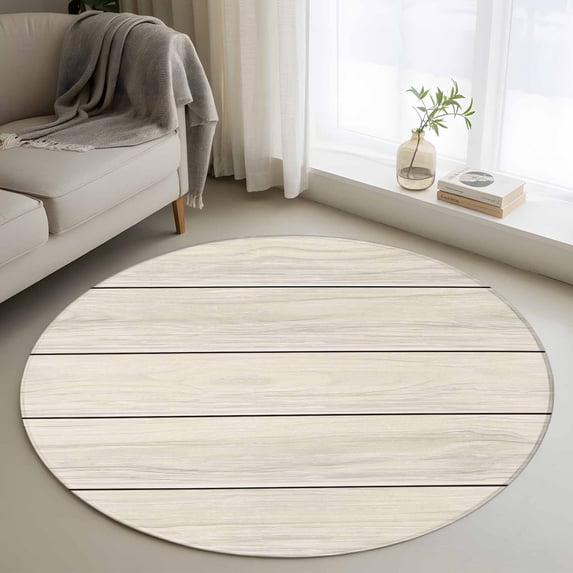 Small Round Rug 3Ft Washable Non-Slip, Beige Wood Grain Circle Area Rugs for Living Room Bedroom, Rustic Retro Wooden Plank Farmhouse Indoor Floor Mats Carpet Runner for Home Decor