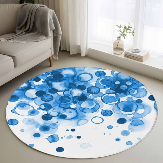Small Round Rug 3Ft Washable Non-Slip, Blue Gradient Circle Area Rugs for Living Room Bedroom, Abstract Polka Dots Vintage Modern Art Indoor Floor Mats Carpet Runner for Home Decor