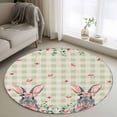 thumbnail image 1 of Small Round Rug 3Ft Washable Non-Slip, Bunny Easter Circle Area Rugs for Living Room Bedroom, Spring Floral Eucalyptus Leaves Green Plaid Rustic Indoor Floor Mats Carpet Runner for Home Decor, 1 of 8