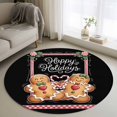 thumbnail image 1 of Small Round Rug 3Ft Washable Non-Slip, Christmas Gingerbread Circle Area Rugs for Living Room Bedroom, Xmas Berry Black Checkered Indoor Floor Mats Carpet Runner for Home Decor, 1 of 8