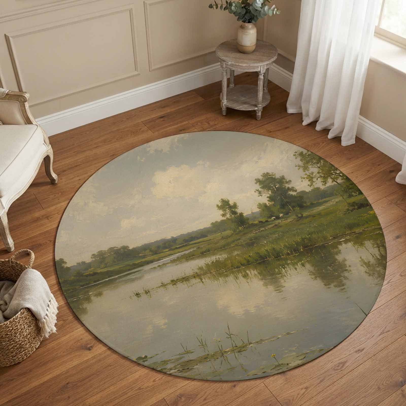 Round Country Style Ruggable Rugs Small Round Rug 3Ft Washable Non-Slip, Country Countryside Circle Area ...
