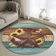 thumbnail image 1 of Small Round Rug 3Ft Washable Non-Slip, Country Star Vintage Circle Area Rugs for Living Room Bedroom, Sunflower Farmhouse Teal Brown Western Berry Indoor Floor Mats Carpet Runner for Home Decor, 1 of 8