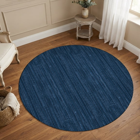 Small Round Rug 3Ft Washable Non-Slip, Dark Blue Circle Area Rugs for Living Room Bedroom, Modern Minimalist Solid Color Indoor Floor Mats Carpet Runner for Home Decor