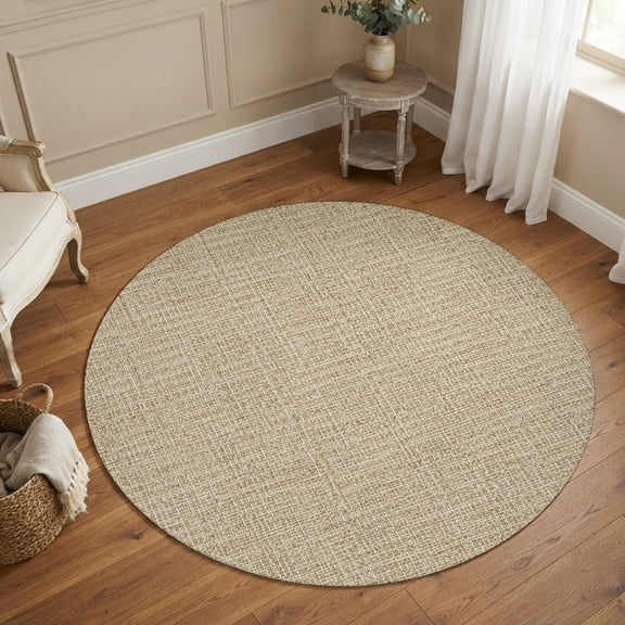 Small Round Rug 3Ft Washable Non-Slip, Dark Brown Circle Area Rugs for Living Room Bedroom, Abstract Woven Texture Vintage Minimalist Indoor Floor Mats Carpet Runner for Home Decor