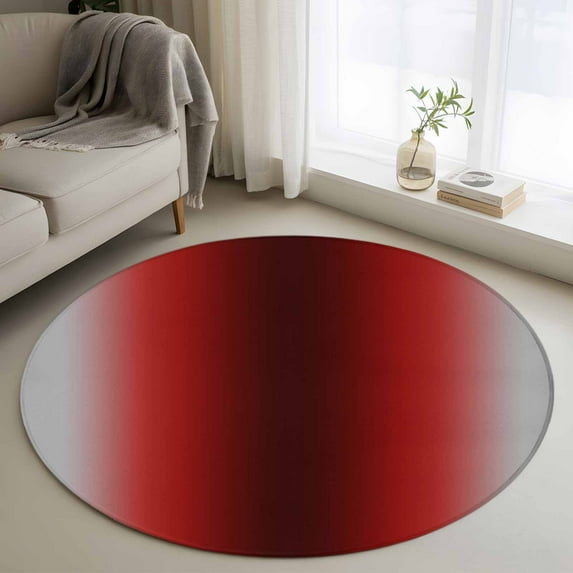 Small Round Rug 3Ft Washable Non-Slip, Dark Red Grey Black Ombre Circle Area Rugs for Living Room Bedroom, Farmhouse Gradient Minimalist Indoor Floor Mats Carpet Runner for Home Decor