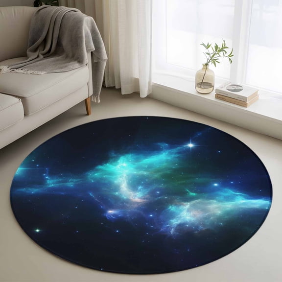 Small Round Rug 3Ft Washable Non-Slip, Navy Blue Black Circle Area Rugs for Living Room Bedroom, Stars Sky Modern Art Indoor Floor Mats Carpet Runner for Home Decor