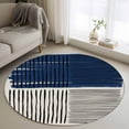 thumbnail image 1 of Small Round Rug 3Ft Washable Non-Slip, Navy Blue Striped Circle Area Rugs for Living Room Bedroom, Farmhouse Stripes Modern Abstract Art Indoor Floor Mats Carpet Runner for Home Decor, 1 of 8