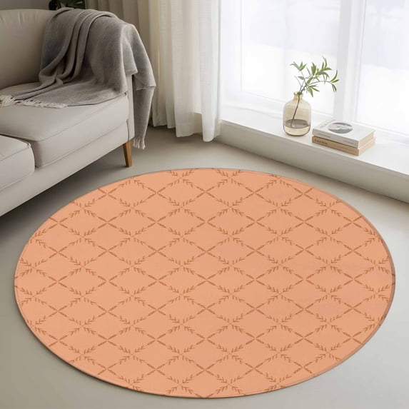 Small Round Rug 3Ft Washable Non-Slip, Orange Plaid Circle Area Rugs for Living Room Bedroom, Modern Farmhouse Simple Abstract Stripes Indoor Floor Mats Carpet Runner for Home Decor