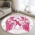 thumbnail image 1 of Small Round Rug 3Ft Washable Non-Slip, Pink Ribbon Circle Area Rugs for Living Room Bedroom, Wings Romantic Love Heart Flowers Vintage Indoor Floor Mats Carpet Runner for Home Decor, 1 of 8