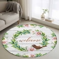 thumbnail image 1 of Small Round Rug 3Ft Washable Non-Slip, Spring Botanical Circle Area Rugs for Living Room Bedroom, Garden Birds Floral Leaves Gray Woodn Indoor Floor Mats Carpet Runner for Home Decor, 1 of 8
