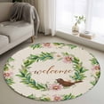 thumbnail image 1 of Small Round Rug 3Ft Washable Non-Slip, Spring Botanical Circle Area Rugs for Living Room Bedroom, Garden Birds Floral Leaves Rustic Burlap Indoor Floor Mats Carpet Runner for Home Decor, 1 of 8