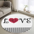 thumbnail image 1 of Small Round Rug 3Ft Washable Non-Slip, Valentine's Day Circle Area Rugs for Living Room Bedroom, LOVE Romantic Red Roses Black Buffalo Plaid Indoor Floor Mats Carpet Runner for Home Decor, 1 of 8