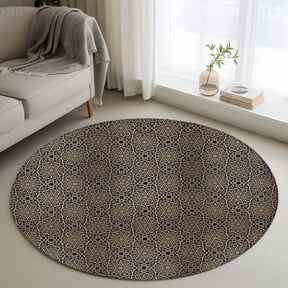 Small Round Rug 3Ft Washable Non-Slip, Vintage Abstract Circle Area Rugs for Living Room Bedroom, Traditional Geometric Pattern Dark Brown Indoor Floor Mats Carpet Runner for Home Decor
