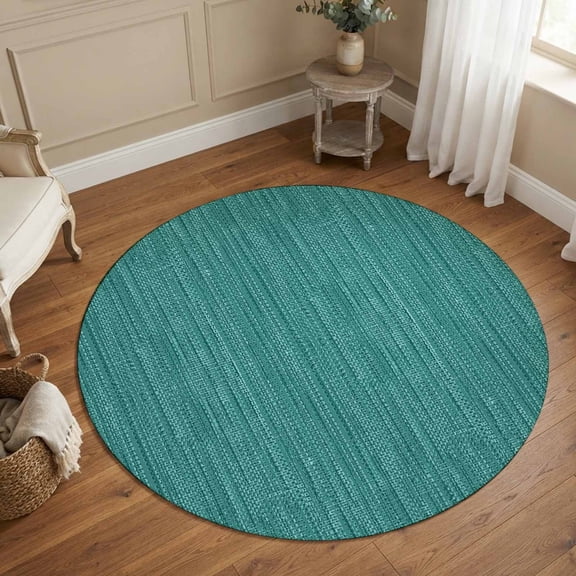Small Round Rug 3Ft Washable Non-Slip, Vintage Green Circle Area Rugs for Living Room Bedroom, Boho Minimalist Linen Texture Indoor Floor Mats Carpet Runner for Home Decor