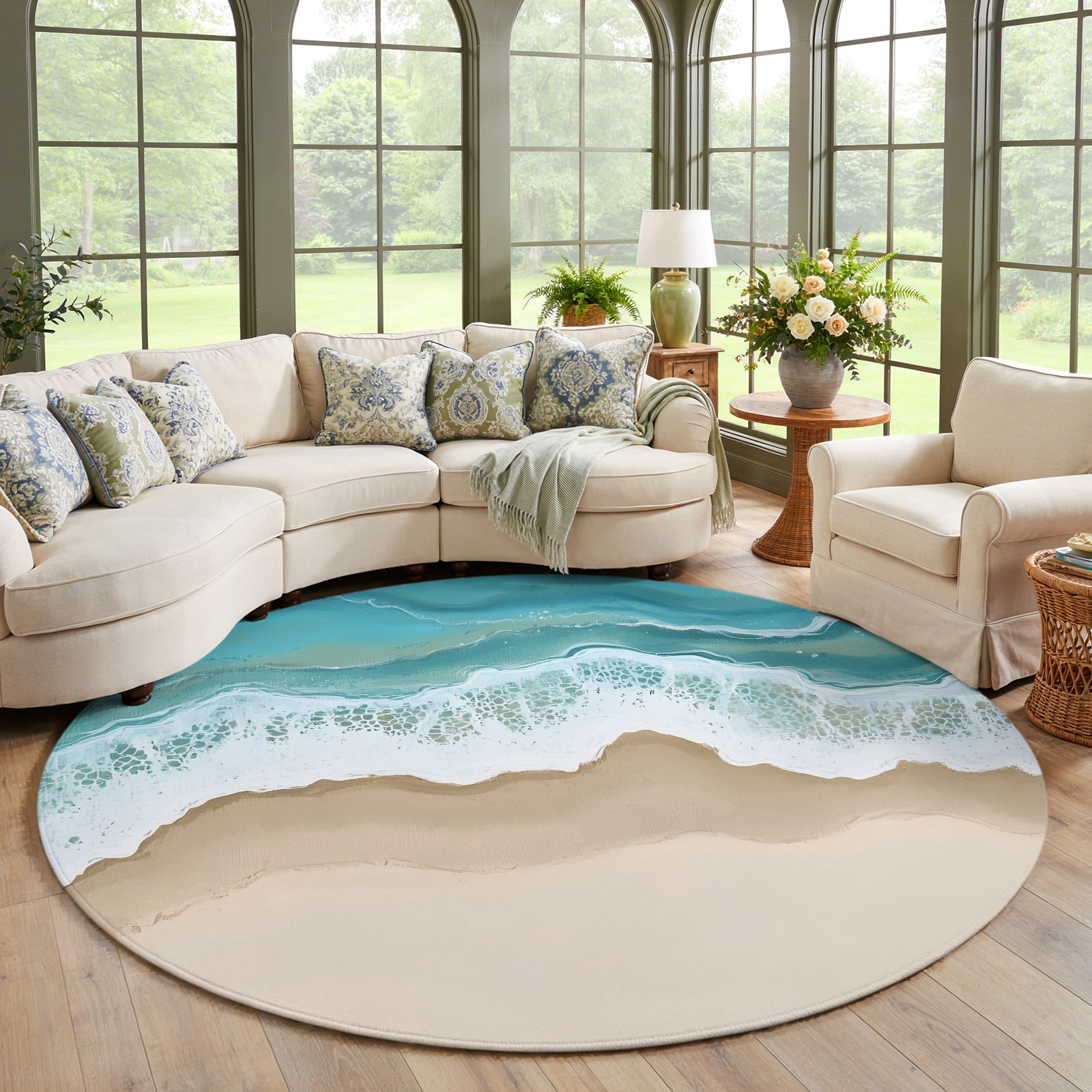 Small Round Rug 3ft, Turquoise Ocean Non-Slip Area Rug for Bedroom ...