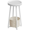 thumbnail image 1 of Small Round Side Table, 2-Tier Round Sofa End Table, Compact Nightstand with Fabric Storage Basket, for Small Space, Living Room, Bedroom, Dorm, White and Beige WW183BZ01, 1 of 8