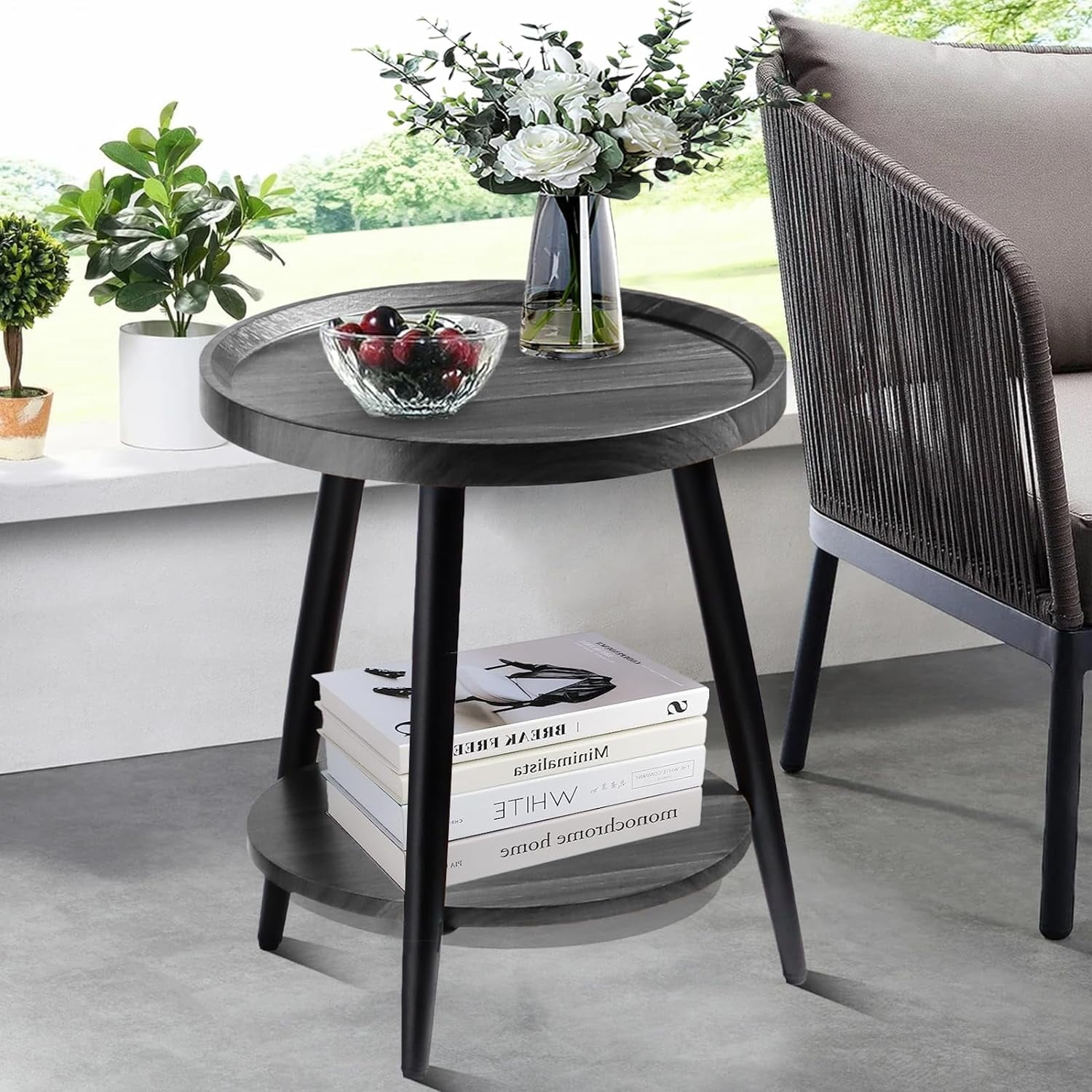 Small Round Side Table, 2-Tier Side Tables for Living Room, Mid Century ...