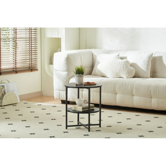 Small Round Side Table 2 Tiers Farmhouse End Table Accent Small Spaces Night Stands For Bedrooms Living Room Coffee Tables With Storage Shelf Black