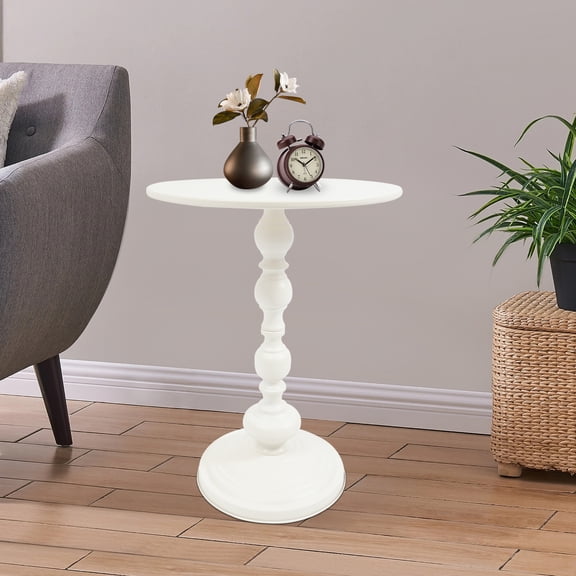 Small Round Side Table 20.5" High White Retro End Table with Open Shelf 17 lb Capacity for Living Room, Bedroom