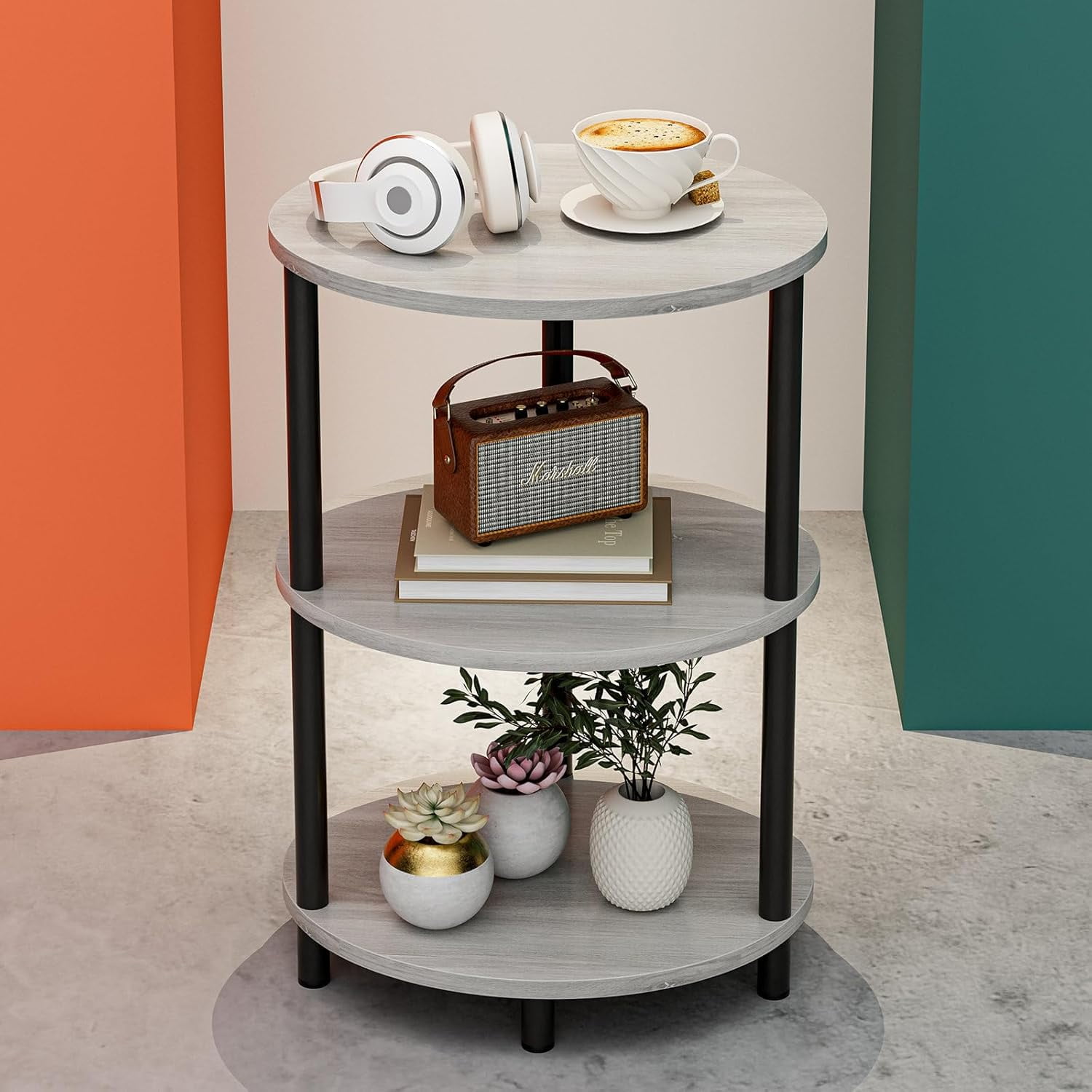Small Round Side Table - 3-Tier Oval Accent Table for Small Spaces ...