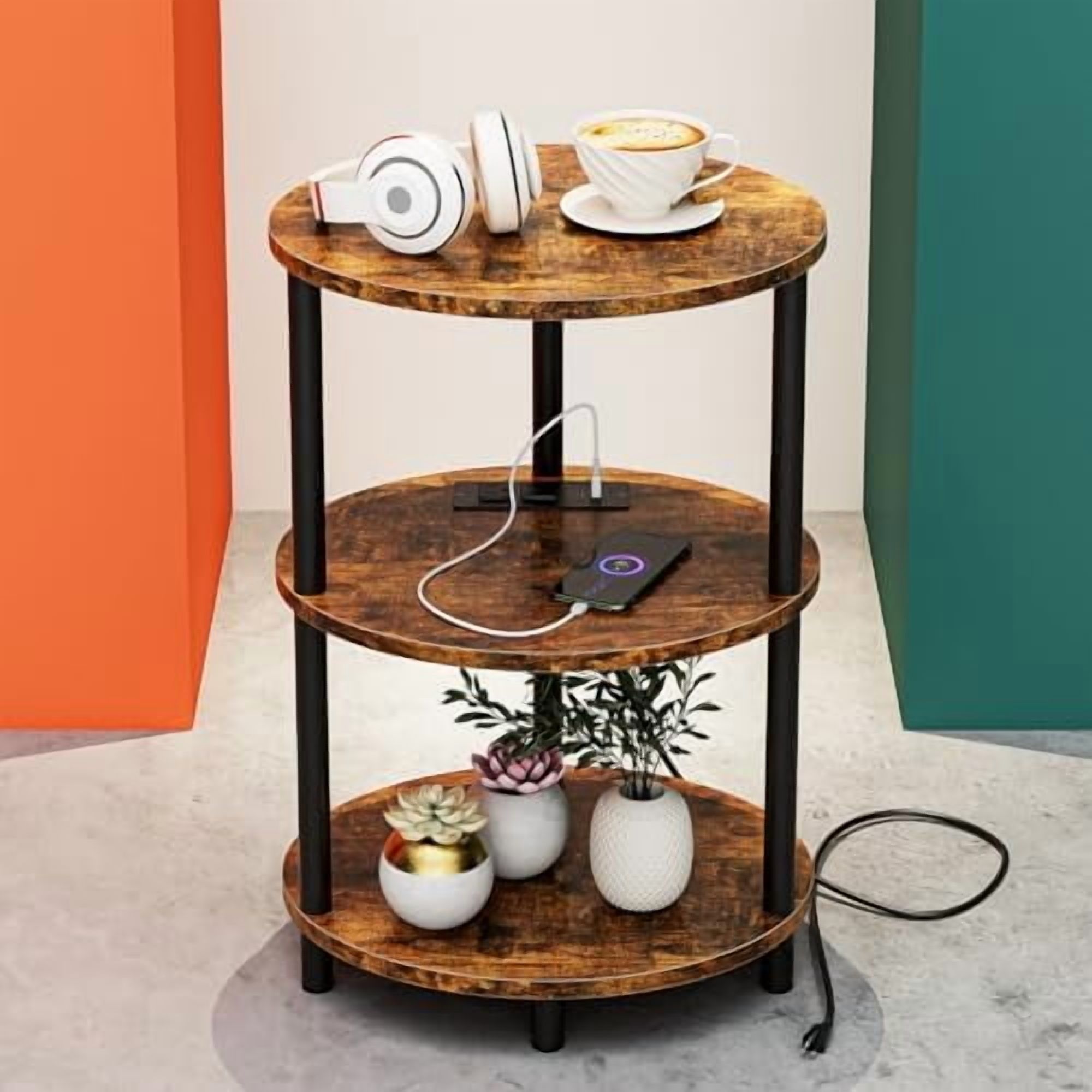 Small Round Side Table - 3-Tier Oval Accent Table for Small Spaces ...