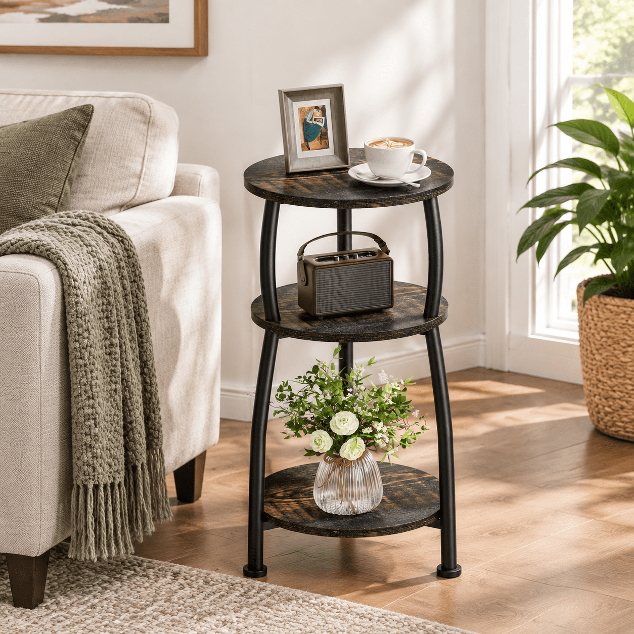 Small Round Side Table 3-tier Slim End For Spaces - Walmart.com