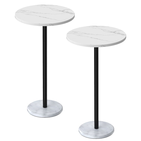 Small Round Side Table, Accent Table with Marble Base & Waterproof MDF Top, Compact Side End Table for Living Room Bedroom Patio Balcony, Easy Assembly