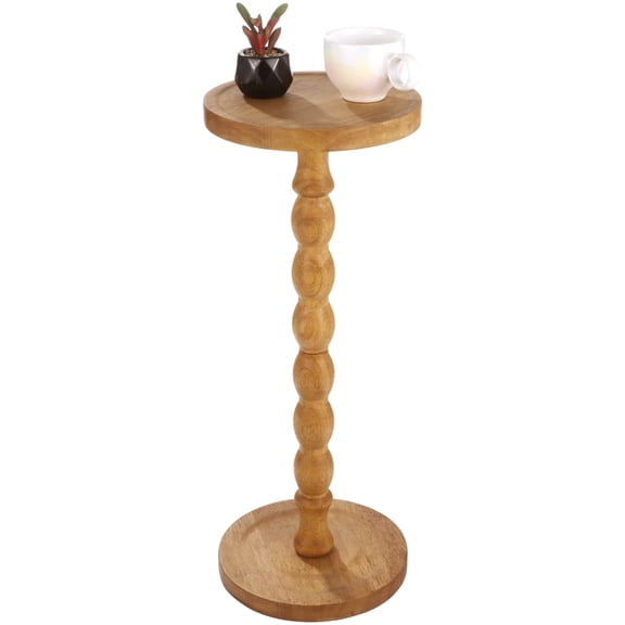 Small Round Side Table Brown, 9.4" Drink Table with Rubberwood Material, Stable, Easy to Assemble, Space-Saving End Table for Living Room, Bedroom, Kitchen