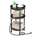 thumbnail image 1 of Small Round Side Table with Charging Station for Small Spaces, 3-Tier Round Accent Table with USB Ports & Power Outlets,Round Corner Table Tea Sofa Side Table for Living Room Bedroom Apartment, Black, 1 of 9