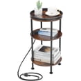 thumbnail image 1 of Small Round Side Table with Charging Station for Small Spaces, 3-Tier Round Accent Table with USB Ports & Power Outlets, Round Corner Table Tea Sofa Side Table for Living Room Bedroom (Rustic Brown), 1 of 18