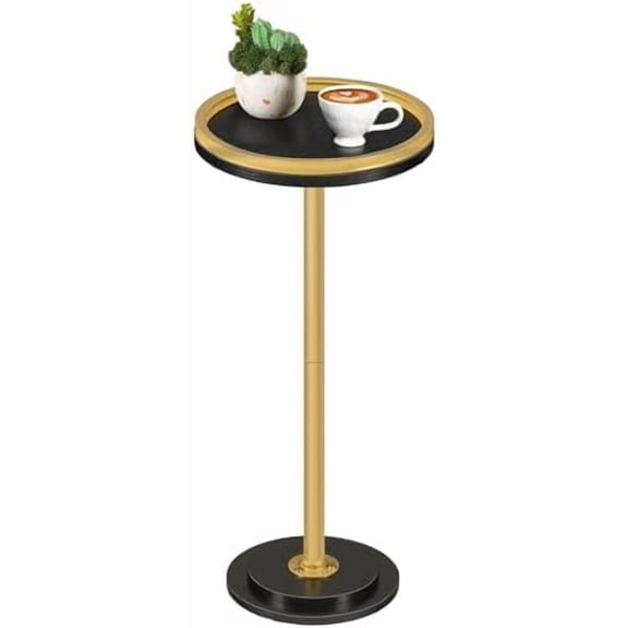 Small Round Side Table, Drink Table, Coffee Martini Table with Pedestal Accent for Small Spaces in Living Room, Bedroom, Sofa Couch, Black and Gold DB168BZ01