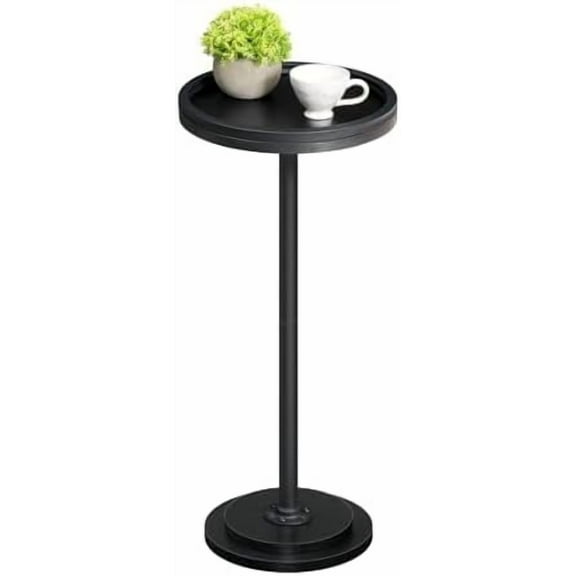 Small Round Side Table, Drink Table, Coffee Martini Table with Pedestal Accent for Small Spaces in Living Room, Bedroom, Sofa Couch, Black BB168BZ01