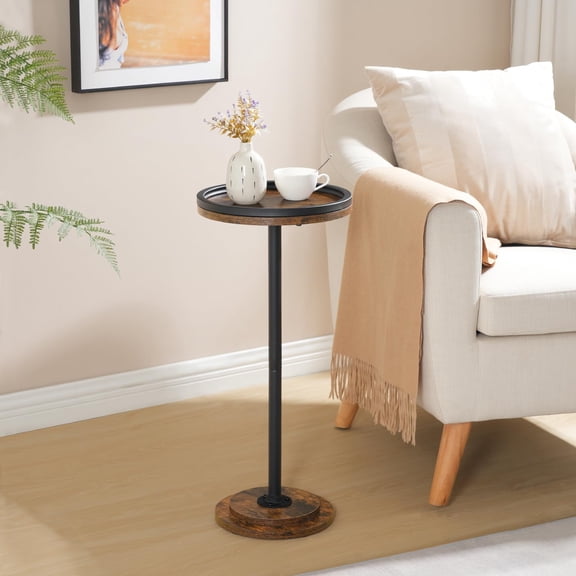 Small Round Side Table, Drink Table, Coffee Martini Table with Pedestal Accent for Small Spaces in Living Room, Bedroom, Sofa Couch, Rustic