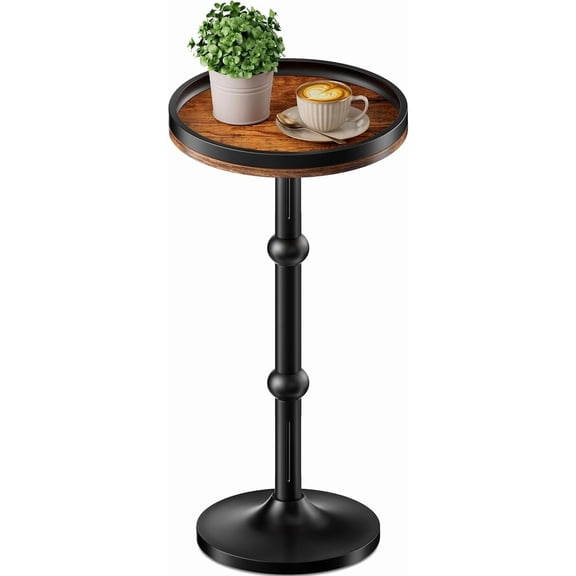 Small Round Side Table, Drink Table for Small Spaces, Modern Cocktail Table with Metal Leg, Weighted Iron Base Pedestal Round End Tables for Living Room, Bedroom, Couch