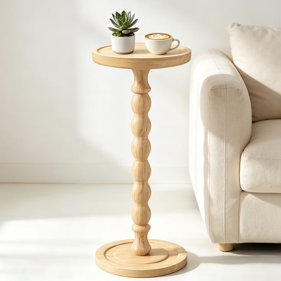 Aotto Small Round Side Table, Drink Table for Small Spaces, Modern Accent Tables with Solid Wood Leg for Living Room, Bedroom, Sofa Couch